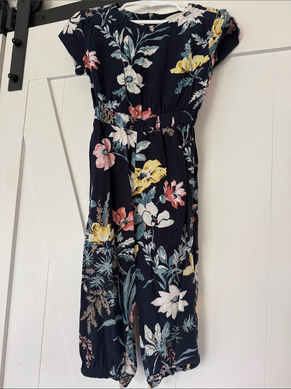 Navy Floral Jumpsuit with Pink & Yellow Blooms